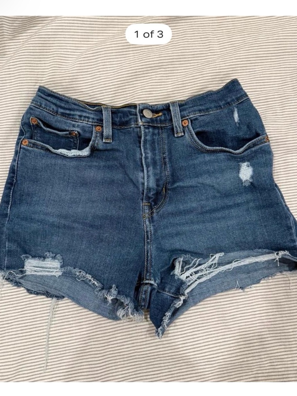 Levi's Dark Blue Distressed High-Waist Denim Shorts